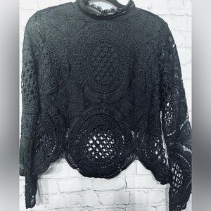 PINK Victoria's Secret Black Lace Crocheted and Silk Cami Sweater
